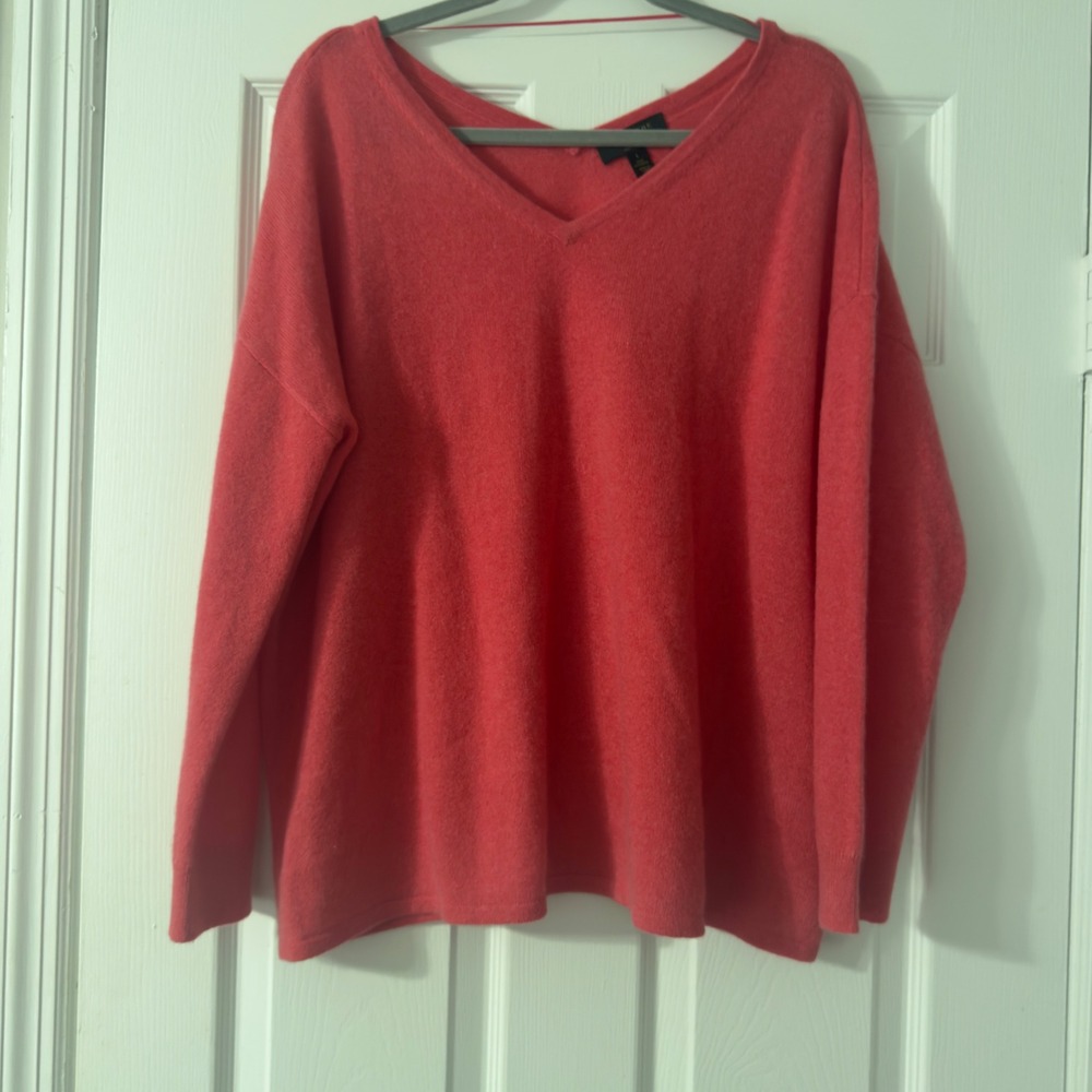 Cashmere Charter Club 100% Cashmere V-Neck Sweater  L‎ Coral Pink Oversized